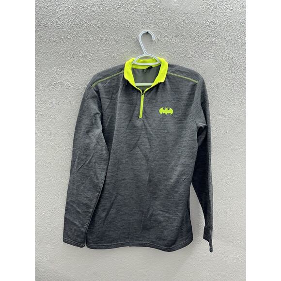 DC Comics Batman Mens Pullover Size Medium Gray Quarter Zip Logo Long Sleeve - Picture 1 of 14